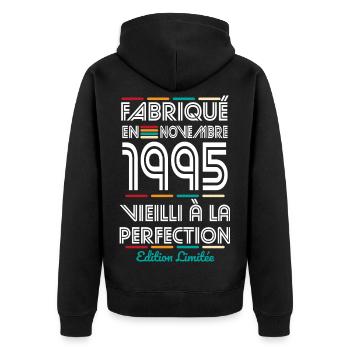 Anniversaire 30 ans - Fabriqué en Novembre 1995 - Veste à capuche bio Premium Unisexe - noir - Dos - Nico (187cm)