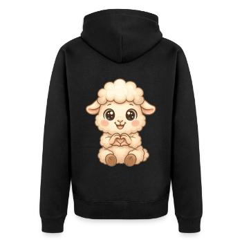 Cute Sheep with Heart Hands - Unisex Premium Organic Zip Hoodie - black - Back - Nico (187cm)