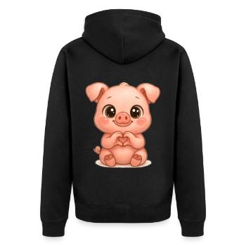 Cochon mignon avec des mains en forme de cœur - Veste à capuche bio Premium Unisexe - noir - Dos - Nico (187cm)