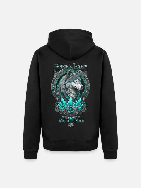 Fenrir Vermächtnis Wolf Nord Kristall Cyan - Unisex Premium Bio Zip Hoodie - Schwarz