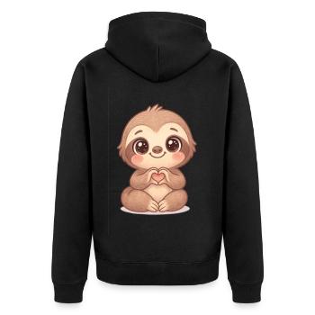 Süßes Faultier mit Herzhänden - Unisex Premium Bio Zip Hoodie - Schwarz - Hinten - Nico (187cm)