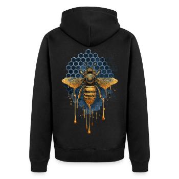Biene goldener Honig - imker - Unisex Premium Bio Zip Hoodie - Schwarz - Hinten - Nico (187cm)