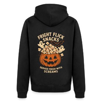 Halloween Movie Night – Spooky Popcorn Kürbis - Unisex Premium Bio Zip Hoodie - Schwarz - Hinten - Nico (187cm)