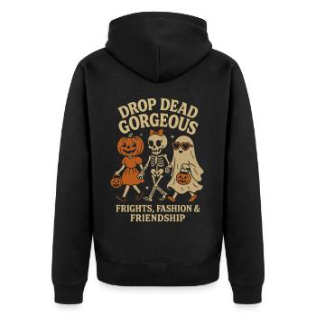 Drop Dead Gorgeous – Halloween Fashion & Friends - Unisex Premium Bio Zip Hoodie - Schwarz - Hinten - Nico (187cm)