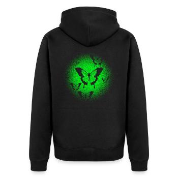 Schmetterling - Unisex Premium Bio Zip Hoodie - Schwarz - Hinten - Nico (187cm)