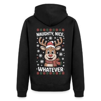 Naughty Nice Whatever Rentier - Unisex Premium Bio Zip Hoodie - Schwarz - Hinten - Nico (187cm)