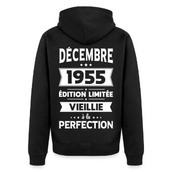 70th Anniversary - December 1955 Perfection - Unisex Premium Organic Zip Hoodie - black - Back - Nico (187cm)
