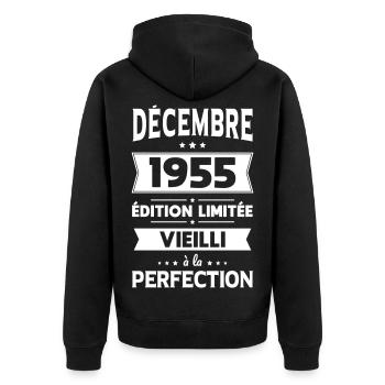70th Anniversary - December 1955 Perfection - Unisex Premium Organic Zip Hoodie - black - Back - Nico (187cm)