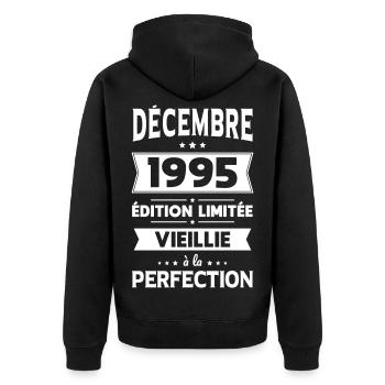 Anniversaire 30 ans - Décembre 1995 Perfection - Veste à capuche bio Premium Unisexe - noir - Dos - Nico (187cm)