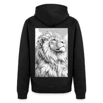 Illustration eines Löwen - Unisex Premium Bio Zip Hoodie - Schwarz - Hinten - Nico (187cm)