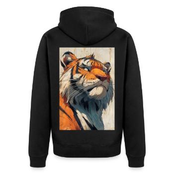 Illustration eines Tigers - Unisex Premium Bio Zip Hoodie - Schwarz - Hinten - Nico (187cm)