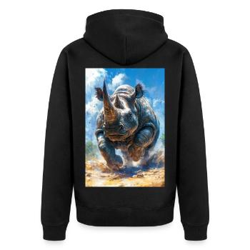Illustration of a rhinoceros - Veste à capuche bio Premium Unisexe - noir - Dos - Nico (187cm)