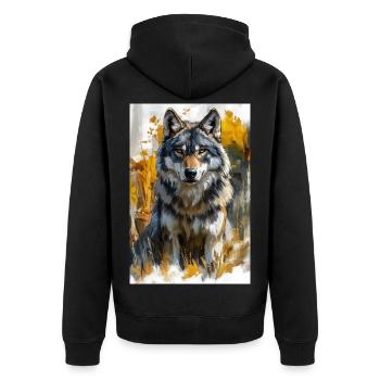 Illustration eines Wolfes - Unisex Premium Bio Zip Hoodie - Schwarz - Hinten - Nico (187cm)