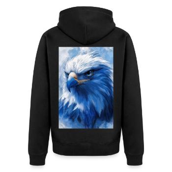 Illustration eines Adlers - Unisex Premium Bio Zip Hoodie - Schwarz - Hinten - Nico (187cm)