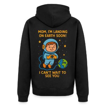 Mom I’m Landing Soon Baby Boy Space Pregnancy  - Unisex Premium Organic Zip Hoodie - black - Back - Nico (187cm)