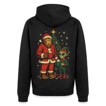 Santa Bigfoot Alien Elf Weihnachten - Unisex Premium Bio Zip Hoodie - Schwarz - Hinten - Nico (187cm)