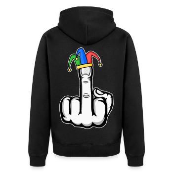 Mittelfinger Stingerfinger Karneval - Unisex Premium Bio Zip Hoodie - Schwarz - Hinten - Nico (187cm)