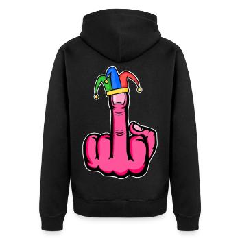 Mittelfinger Stingerfinger Karneval - Unisex Premium Bio Zip Hoodie - Schwarz - Hinten - Nico (187cm)