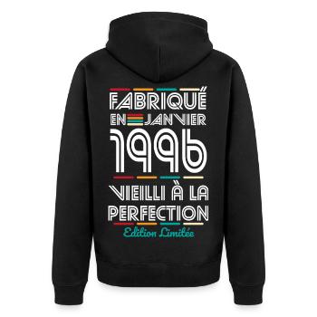 30th Anniversary - Made in January 1996 - Unisex Premium Organic Zip Hoodie - black - Back - Nico (187cm)