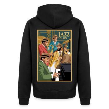 Jazzclub - Unisex Premium Bio Zip Hoodie - Schwarz - Hinten - Nico (187cm)