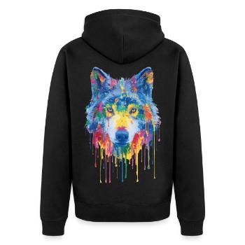Wolf - Unisex Premium Bio Zip Hoodie - Schwarz - Hinten - Nico (187cm)