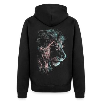 Lion Colorful Lion Head Neon Colorful Predator Art - Unisex Premium Organic Zip Hoodie - black - Back - Nico (187cm)