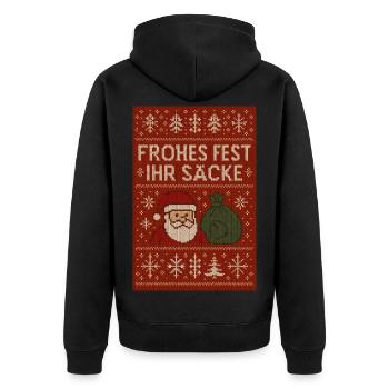 Frohes Fest Ihr Säcke! - Unisex Premium Bio Zip Hoodie - Schwarz - Hinten - Nico (187cm)