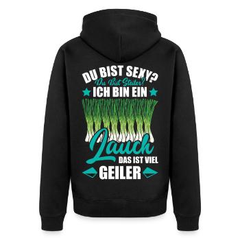 Gym DU BIST STEILER BIN EIN LAUCH DAS IST GEILER - Unisex Premium Bio Zip Hoodie - Schwarz - Hinten - Nico (187cm)