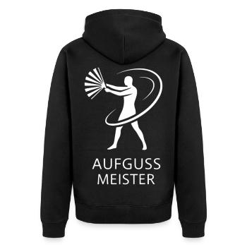 Sauna Aufguss Meister Fächer Piktogramm Minimalist - Unisex Premium Bio Zip Hoodie - Schwarz - Hinten - Nico (187cm)