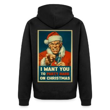 Poster vintage du Père Noël : Noël de fête - Veste à capuche bio Premium Unisexe - noir - Dos - Nico (187cm)