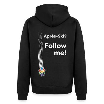 Après Ski – Follow me! Party Schifahren Spruch - Unisex Premium Bio Zip Hoodie - Schwarz - Hinten - Nico (187cm)
