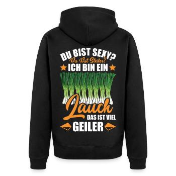 Gym DU BIST STEILER BIN EIN LAUCH DAS IST GEILER - Unisex Premium Bio Zip Hoodie - Schwarz - Hinten - Nico (187cm)