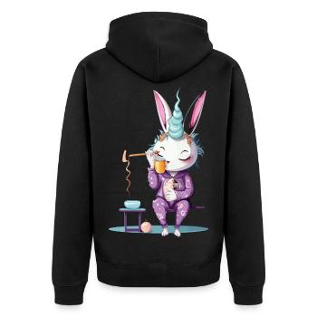 Einhorn im Pyjama Kaffeezauber - Unisex Premium Bio Zip Hoodie - Schwarz - Hinten - Nico (187cm)