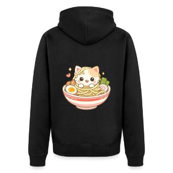 Kawaii Katze Ramen Nudeln Anime Katze - Unisex Premium Bio Zip Hoodie - Schwarz - Hinten - Nico (187cm)