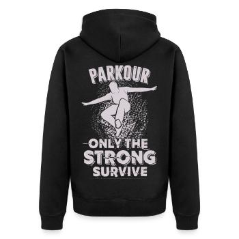 Parkour: Nur die Starken überleben - Unisex Premium Bio Zip Hoodie - Schwarz - Hinten - Nico (187cm)