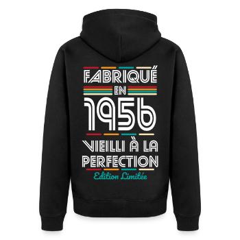 1956 – Made – Aged to perfection - Unisex Premium Organic Zip Hoodie - black - Back - Nico (187cm)