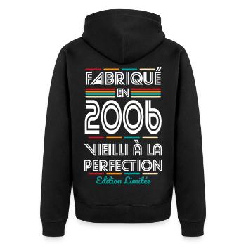 2006 – Made – Aged to perfection - Unisex Premium Organic Zip Hoodie - black - Back - Nico (187cm)
