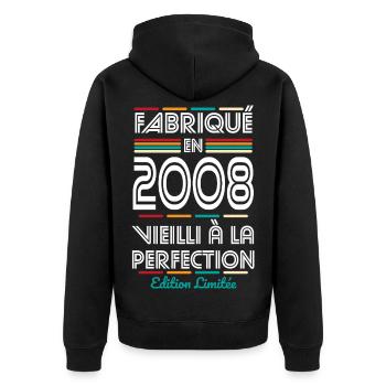 2008 – Made – Aged to perfection - Unisex Premium Organic Zip Hoodie - black - Back - Nico (187cm)