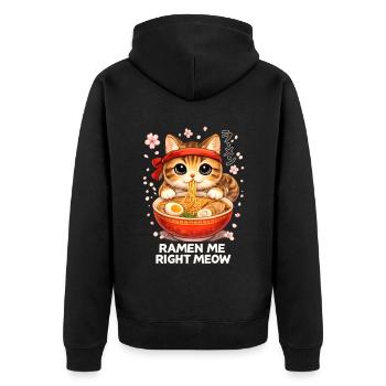 Ramen Katze - Unisex Premium Bio Zip Hoodie - Schwarz - Hinten - Nico (187cm)