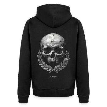 Schädel mit Lorbeer – Dunkles Vintage - Unisex Premium Bio Zip Hoodie - Schwarz - Hinten - Nico (187cm)