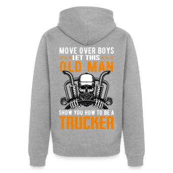 Lkw Fahrer - Unisex Premium Bio Zip Hoodie - Grau meliert - Hinten - Nico (187cm)