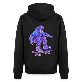 Neon Vapor Skateboarder - Unisex Premium Bio Zip Hoodie - Schwarz - Hinten - Nico (187cm)