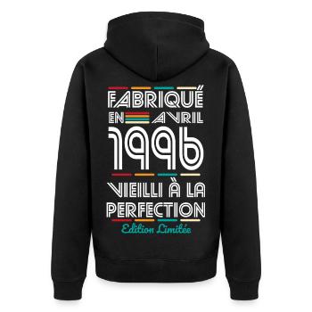 30th Anniversary - Made in April 1996 - Unisex Premium Organic Zip Hoodie - black - Back - Nico (187cm)