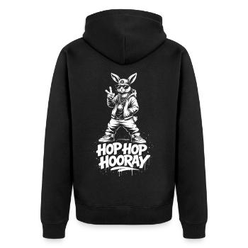 HOP HOP HOURRA Bunny - Veste à capuche bio Premium Unisexe - noir - Dos - Nico (187cm)