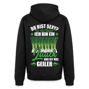 Gym DU BIST STEILER BIN EIN LAUCH DAS IST GEILER - Unisex Premium Bio Zip Hoodie - Schwarz - Hinten - Nico (187cm)