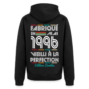 30th Anniversary - Made in May 1996 - Unisex Premium Organic Zip Hoodie - black - Back - Nico (187cm)