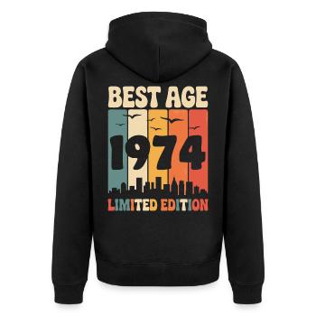  1974 anniversaire rétro 1974 vintage 1974 - Veste à capuche bio Premium Unisexe - noir - Dos - Nico (187cm)