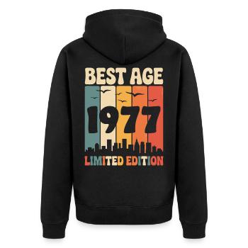  1977 anniversaire rétro 1977 vintage 1977 - Veste à capuche bio Premium Unisexe - noir - Dos - Nico (187cm)