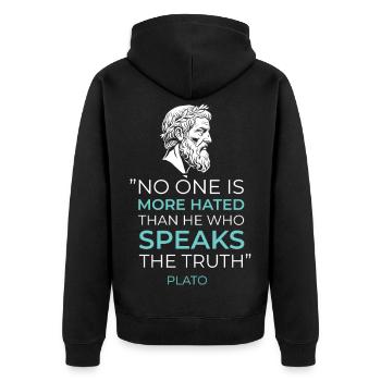 Griechische Philosophie Platon Zitat Wahrheit  - Unisex Premium Bio Zip Hoodie - Schwarz - Hinten - Nico (187cm)