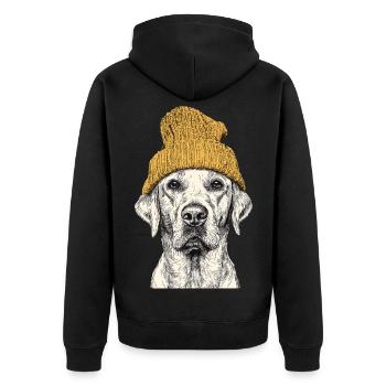 Beanie Retriever - Unisex Premium Organic Zip Hoodie - black - Back - Nico (187cm)